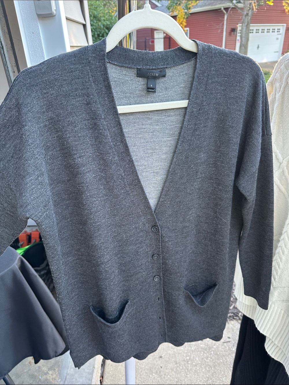 J. Crew Women's Dark Charcoal Gray Button-Front V-Neck Cardigan